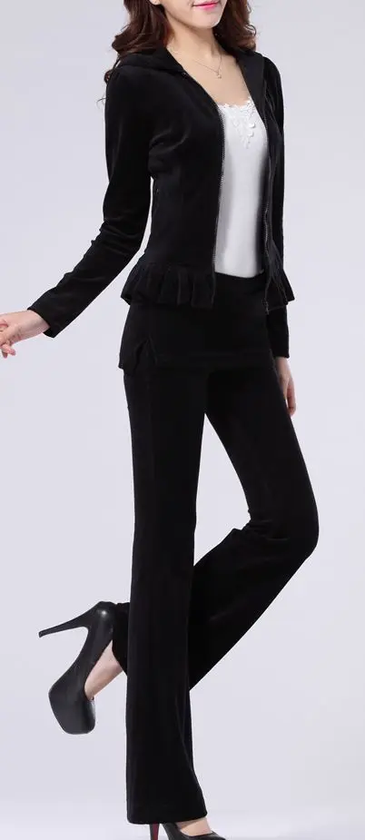 Женский Бархатный спортивный костюм, толстовка с капюшоном и штаны, комплект одежды из 2 предметов, облегающая спортивная одежда, брендовая толстовка с капюшоном, повседневная велюровая одежда