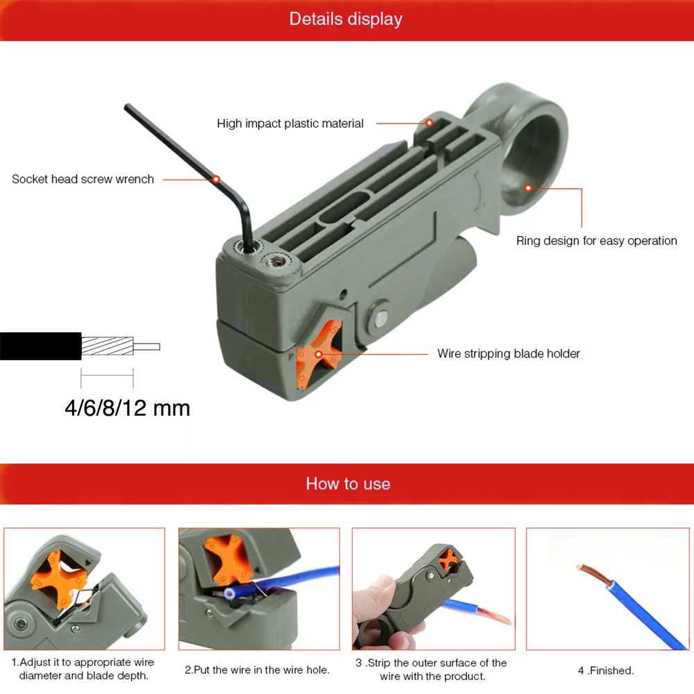 Vastar Горячие Автоматические зачистки плоскогубцы 4 6 8 12 мм провода зачистки кабеля кусачки обжимной инструмент с шестигранным гаечным ключом инструменты кусачки