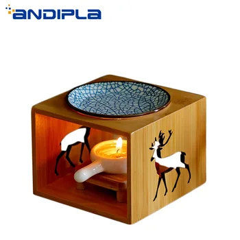 

ins Style Natural Openwork Wood Shelf Ceramic Incense Burner Candles Heater Essential Oil Diffuser Yoga SPA Fragrance Lamp Decor