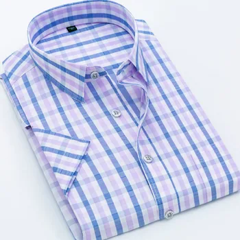 

2019 new casual men's casual plaid men's social shirts 100% cotton short-sleeved men's formal wear high-quality Oxford shirt
