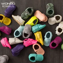 Ленточки 26-Цвет детская обувь из искусственной кожи для детей; обувь для новорожденных Мягкие младенцев обувь для малышей, Мокасины, которые делают первые шаги;