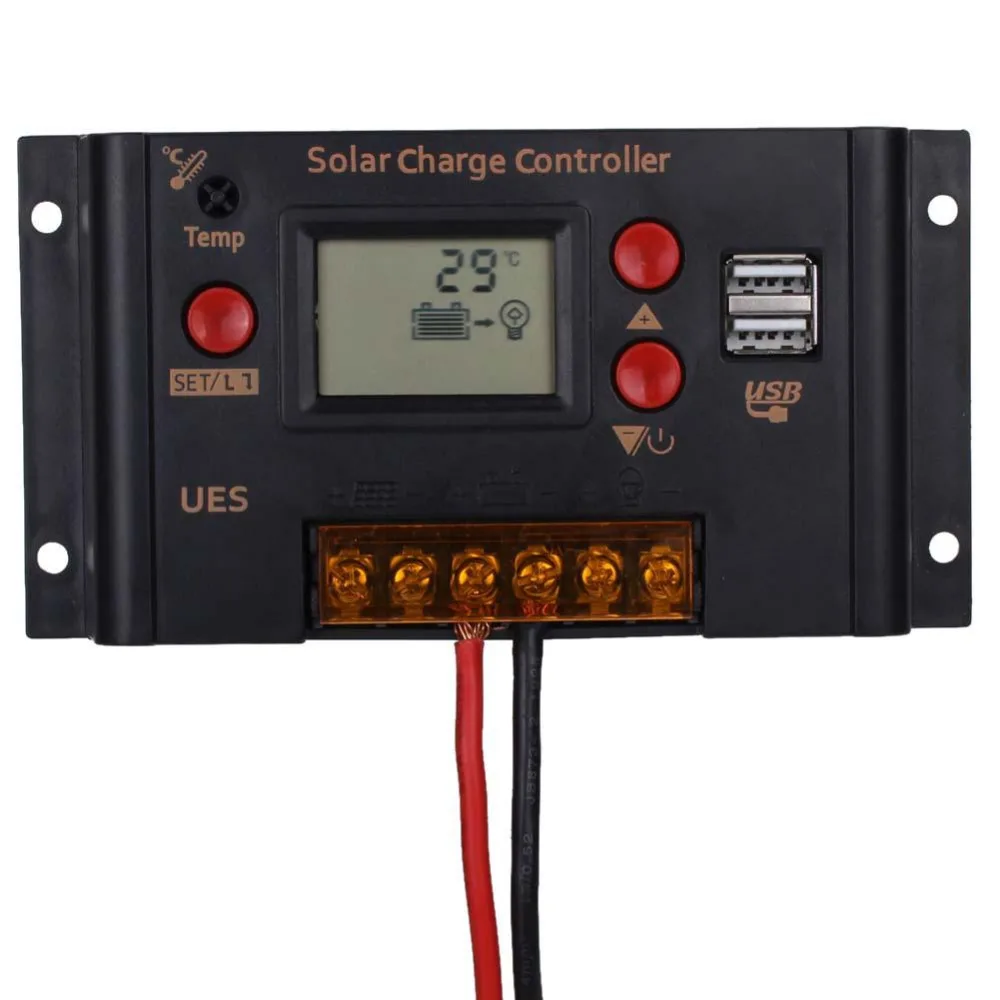 

10A 12V/24V auto LCD PWM Solar Cells panel Regulator Charge Controller battery charger USB for Power System