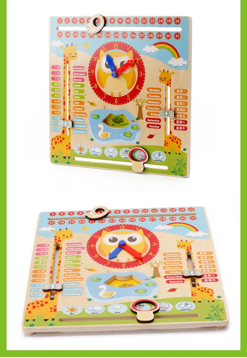 ZH 1 шт. деревянные Многофункциональные цифровые часы Будильник Календарь Когнитивное обучение Раннее детство детские развивающие игрушки