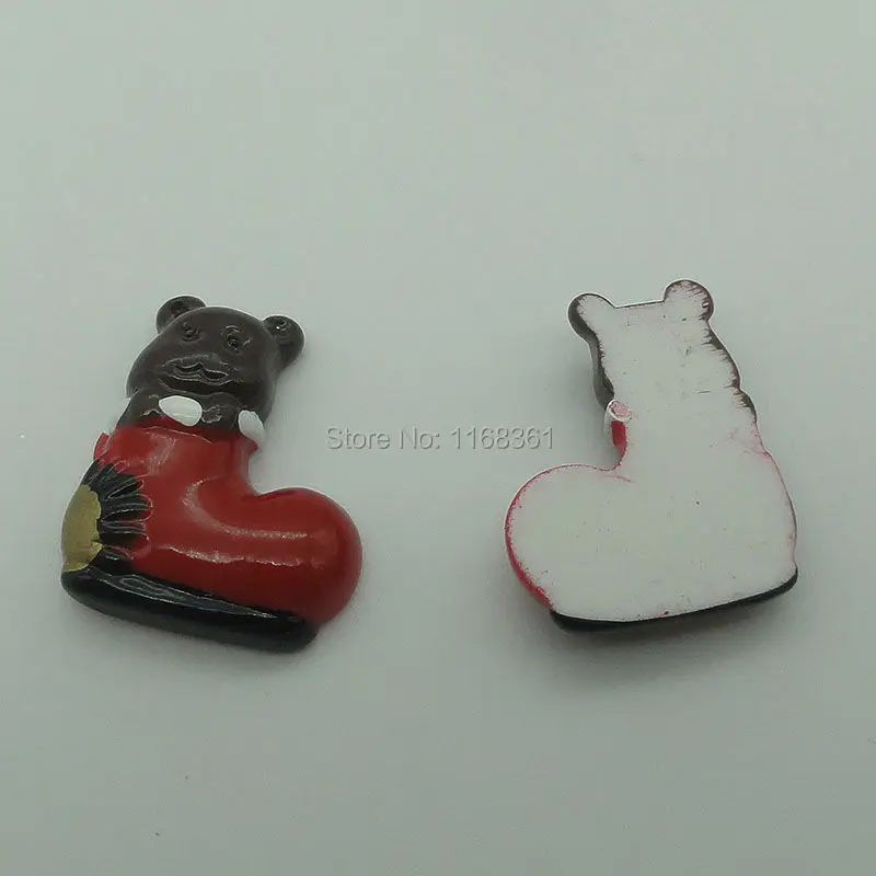 1pcs/lot resin flatback patch bear stockings 23mm Cabochons Scrapbooking Hair Bow Center DIY Christmas decration C108-7