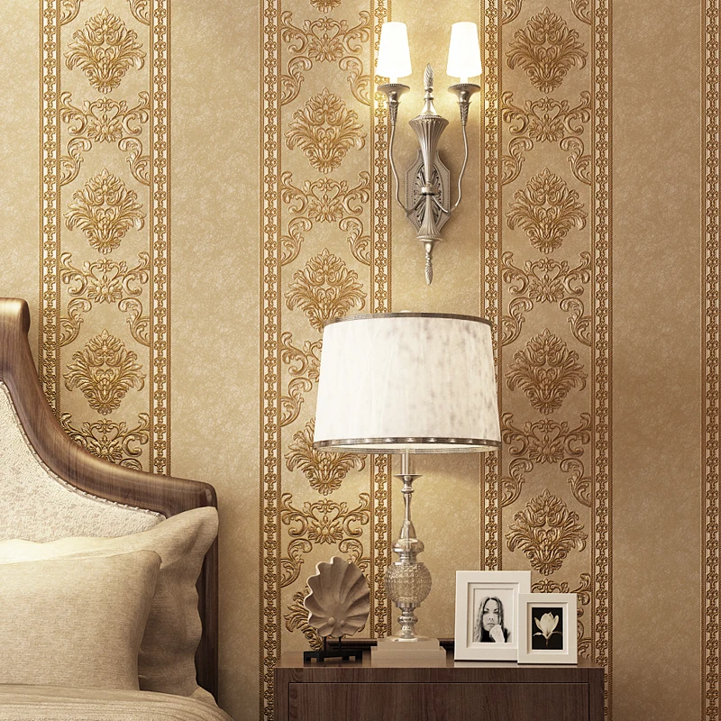 

3D Wallpaper European Style Striped Damask Non-Woven Wall Paper For Living Room Bedroom Dining Room Home Decor Luxury Tapety 3 D