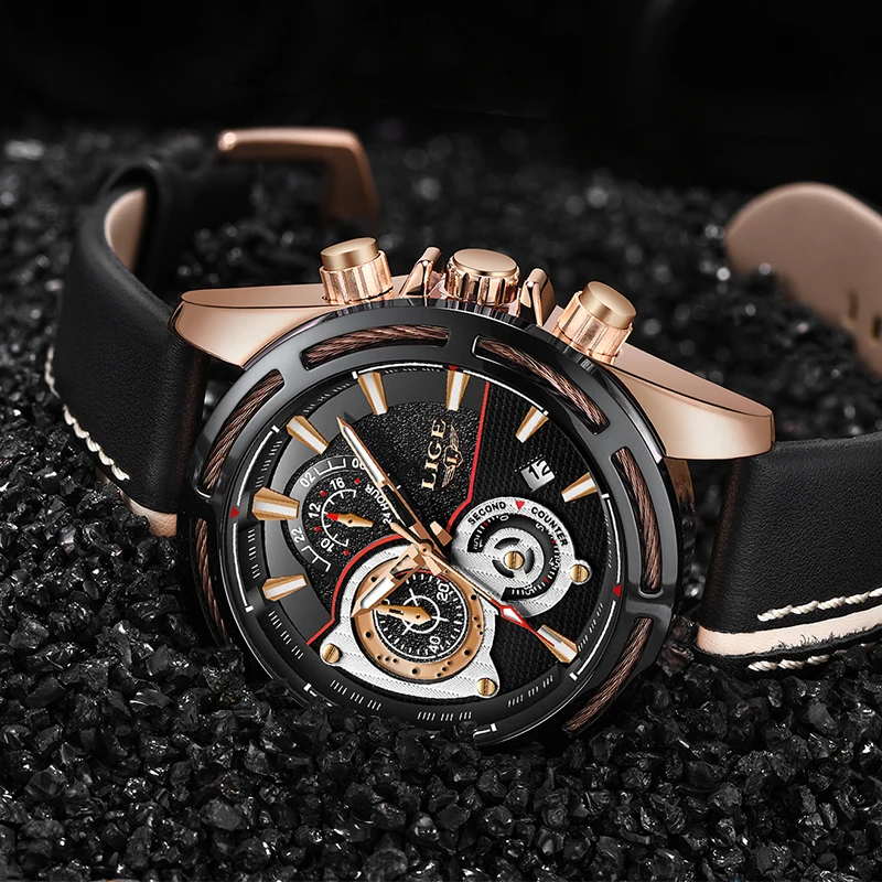 2018LIGE New Mens Watches Top Brand Luxury Quartz Watch Men Leather Military Waterproof Sport Wrist Watch Relogio Masculino+box