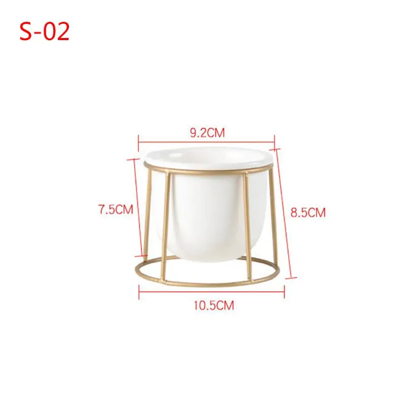 Европа компактные растения керамический цветочный горшок белый суккулентная плантатор садовые горшки в стиле бонсай с геометрическим рисунком, железная стойка держатель цветочный горшок набор - Цвет: 2-S