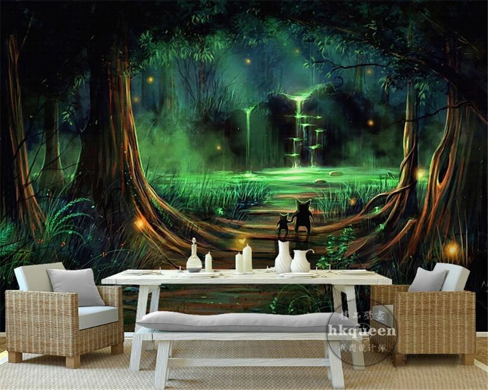 Beibehang Kustom Wallpaper Hijau Mimpi Abstrak Hutan Air Terjun