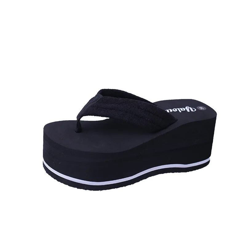 VOGELLIA/Новинка; летние женские туфли на высоком каблуке; шлепанцы на танкетке; пляжные вьетнамки; женская обувь на платформе; шлепанцы - Цвет: Черный