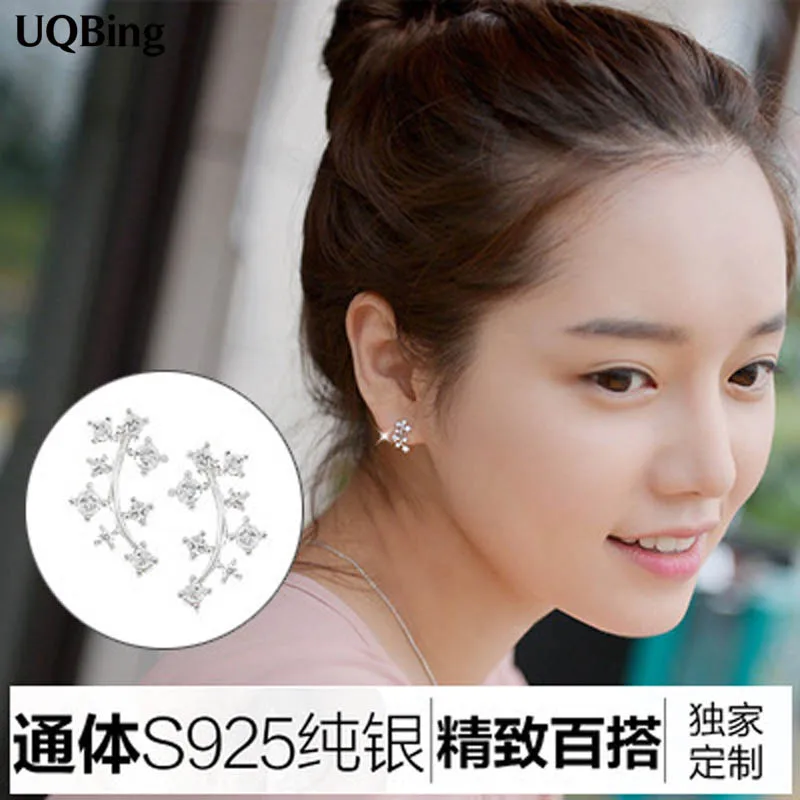 

Free Shipping Pure 925 Sterling Silver Stud Earrings Branch Leaf Zircon Crystal Stud Earrings Silver Stud Earrings Pendientes