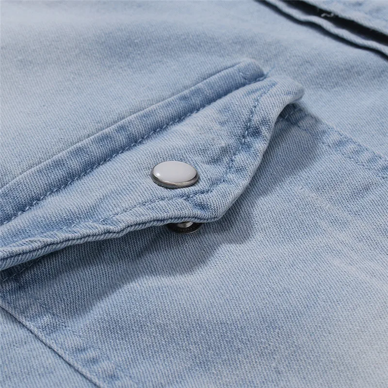 HuLooXuJi Новая мужская джинсовая рубашка летний пляжный стиль короткий рукав Повседневная рубашка с линялым эффектом хлопковые мужские шорты рубашки US Размер: M-3XL