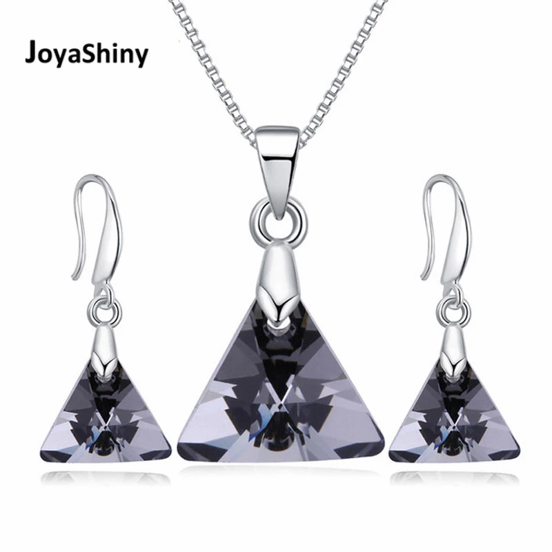 

2018 Joyashiny Original Crystals From Swarovski Triangle Pendant Necklaces Drop Earrings Jewelry Sets For Women Lovers Gift