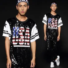 В Стиле Джаз уличный танцевальный костюм хип-хоп блестки короткий рукав топы брюки ночной клуб DJ Сценические костюмы мужские свободные футболки DN2079