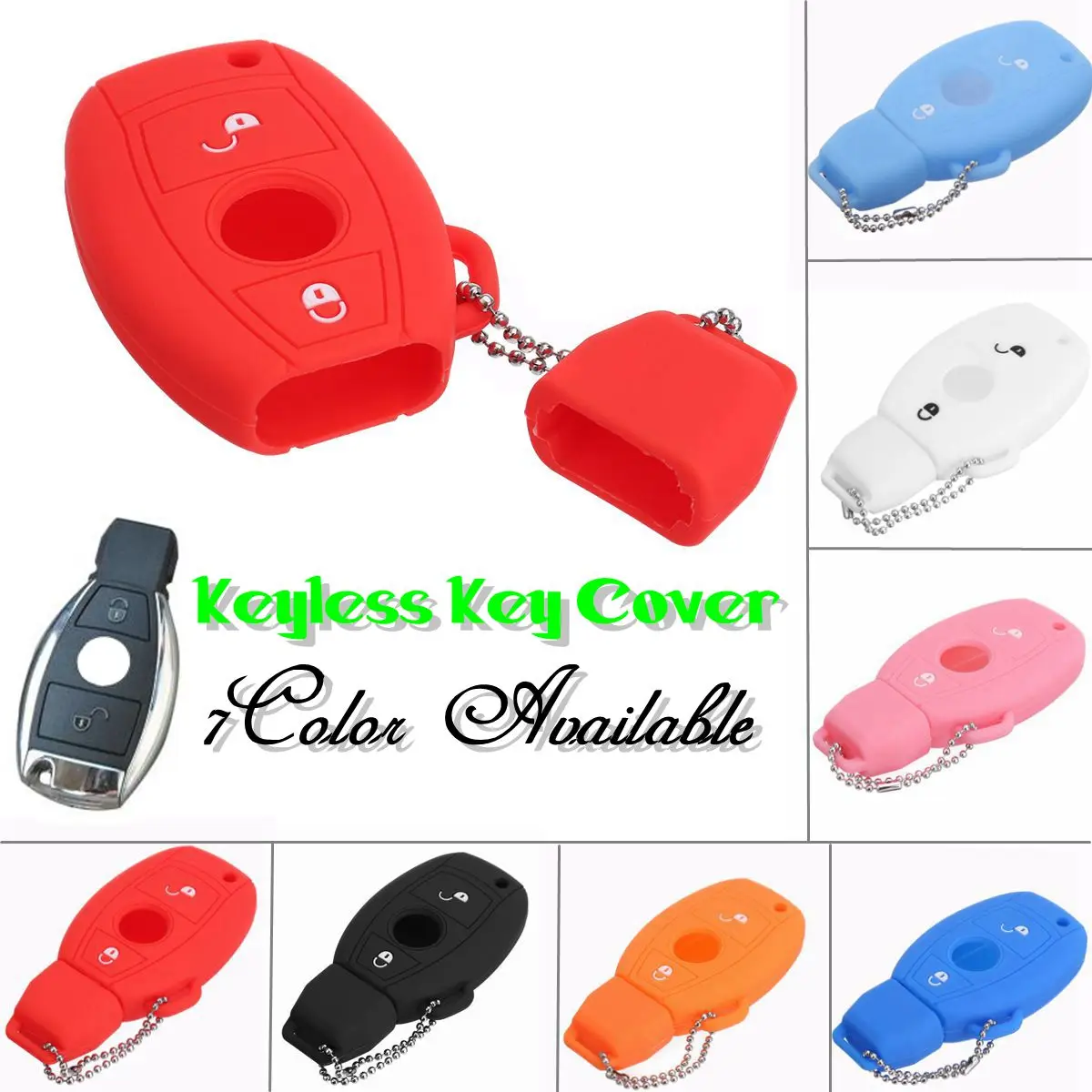 

2 Button Silicone Car Key Case Cover Auto Keys Shell Holder Chain for Mercedes/Benz Classe A180 A200 A260