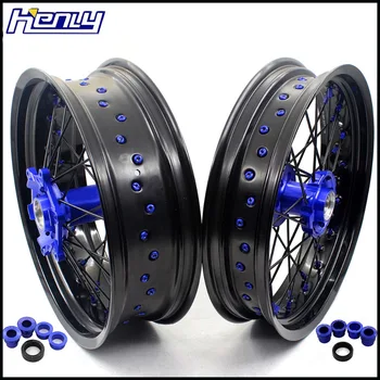 

3.5/5.0 17IN. Supermoto Wheels Supermotard Rim Set For SX SXF XC XCW EXC EXCF XCF 125-530 2003-2019 Blue Nipple Black Spoke