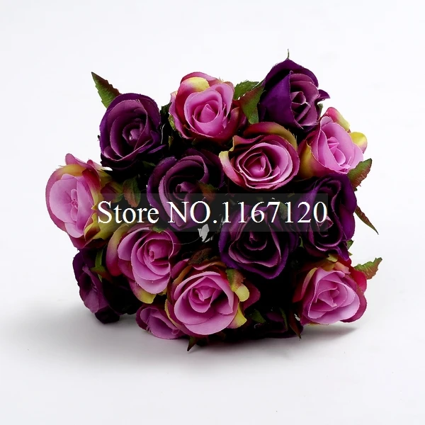 High Quality Whole Artificial Purple Flowers From China Free Shipping 2017 Light Dark Purple 15heads Bunch Artificial Silk Flower Roses Posy Wedding Bridal