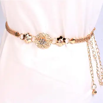 

Bling-bling Flower Gold Waist Chain Waistband Belts body chain Statement Fashion Jewelry Accessories For Women lady