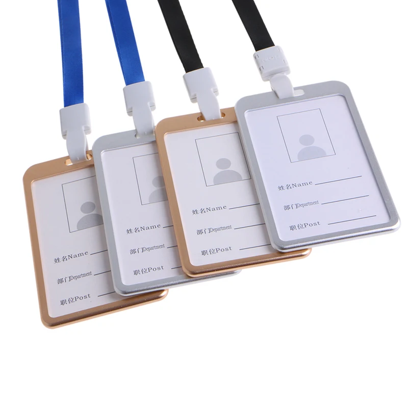 

Aluminum Alloy ID Credit Card Badge Holder Cover With Neck Nylon Lanyard Strap