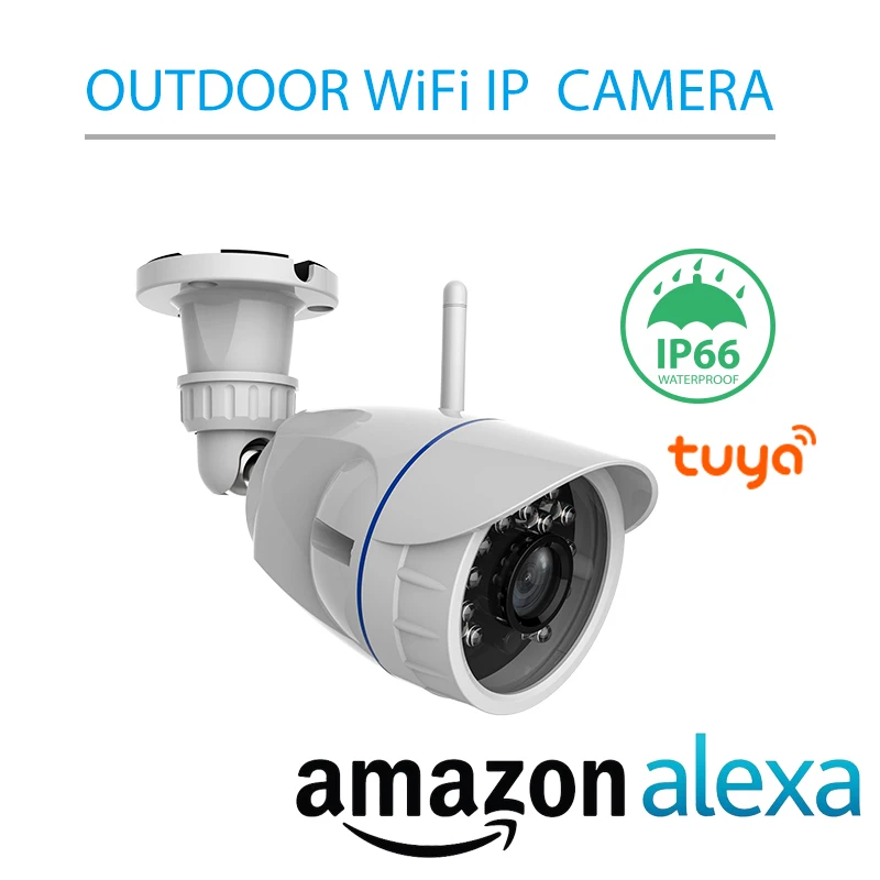 Alexa Voice Control Smart Tuya IP66 Certified Outdoor Infrared P2P Wireless WiFi Security Camera Waterproof