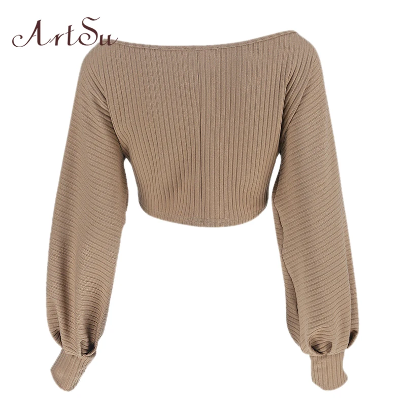 ArtSu модная женская рубашка 2017 Blusa укороченный топ осенняя с длинным рукавом