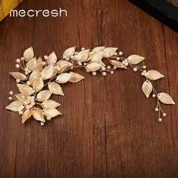 Mecresh золото Цвет цветочный свадебный волос гребни тиары свадебные аксессуары для волос ручной работы листьев украшения для волос