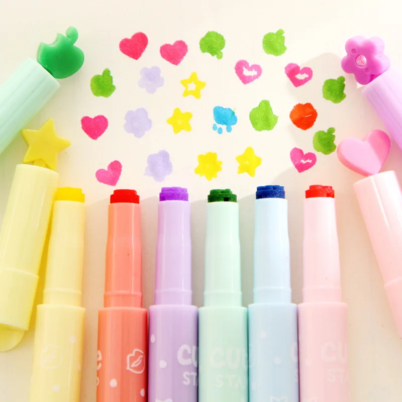 

6pcs Lovely cute multi fuction Candy Color Highlighter Pens For diy shaped ink Face Graffiti Marker Pen School Office Supply