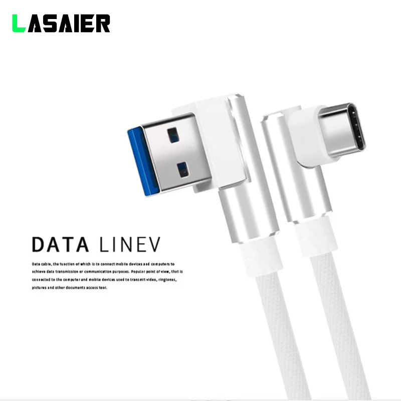 1/2/3 м Тип usb C прямоугольный разъем(под углом 90 градусов) для зарядки мобильного телефона Кабели для huawei P20/Коврики 10 зарядное устройство с быстрой зарядкой, USB C шнур - Цвет: Белый