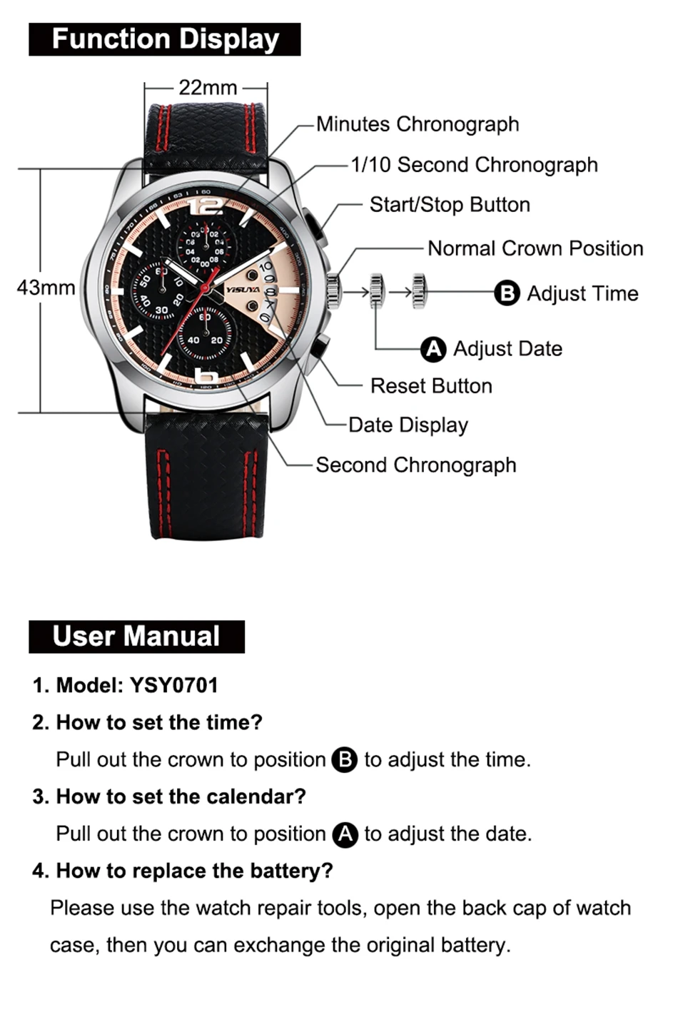 YISUYA Army Aviator Wrist Watch Genuine Leather Band  Analog Daily Water Resistant Cool Date Quartz Chronograph Men Outdoor (16)_