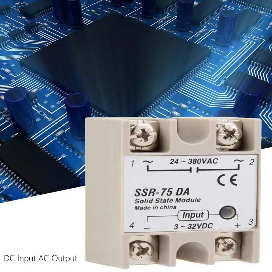 DC AC твердотельное реле SSR 75DA 75A от 3 до 32 В постоянного тока 24 380 переменного
