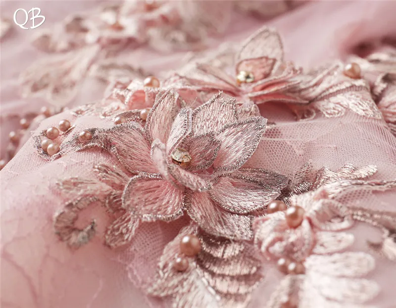 Принцесса Милая Пушистый из фатина, кружевное, расшитое бисером аппликации цветы Роскошный розовый вечерние платья невесты банкет