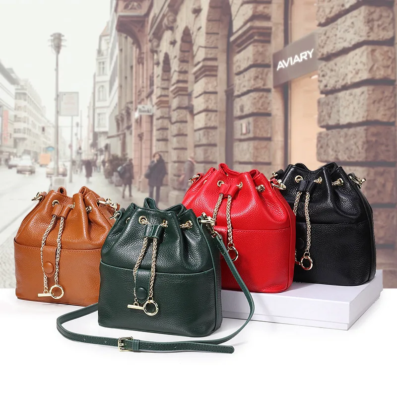 

Fashion new bucket bag leather bag women bag head layer cowhide lady hand strap strap slant Sling trumpet