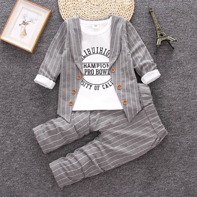 spring Children clothing sets gentleman style Kids suit baby boys  white shirts+striped coat+trousers pants 3pcs set