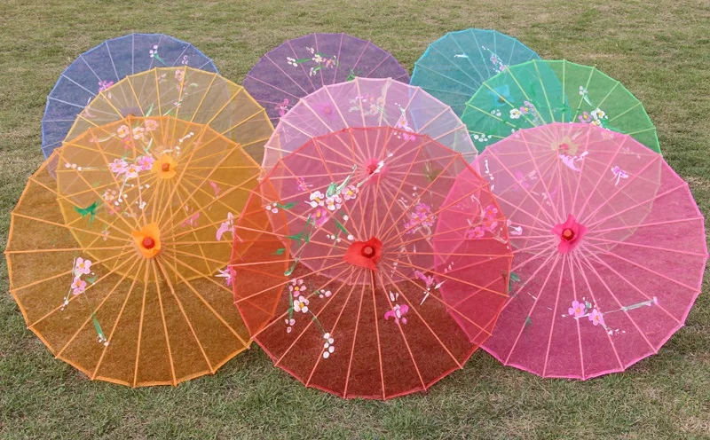 

20pcs Wedding Photo Props Chinese Long-straight Bamboo Handle Transparent Craft Umbrellas Children Dance Umbrella 10 Colors WB50
