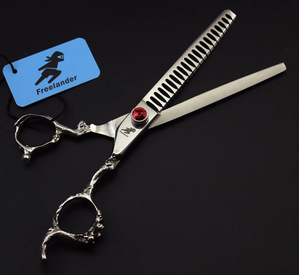 7.0 inch Freelander High-end dragon handle Gems Tooth scissors Thinning Pet scissors Unique fish bone scissors