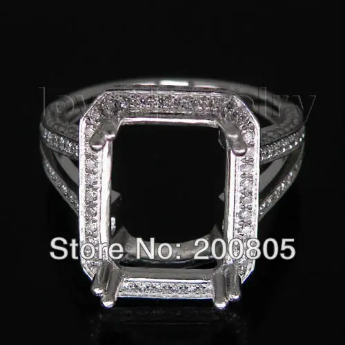 

Vintage Emerald Cut 9x12mm 18Kt White Gold Diamond Semi-mount Ring WU039