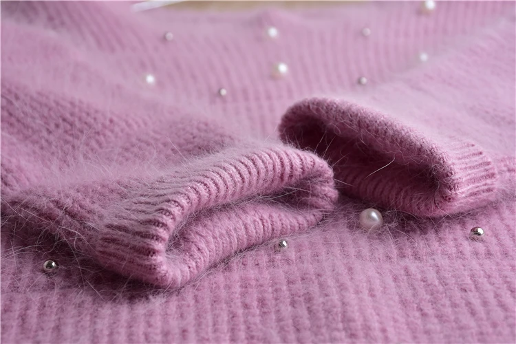 Элегантный Повседневный женский осенне-зимний вязаный свитер с длинными рукавами из натурального кроличьего меха