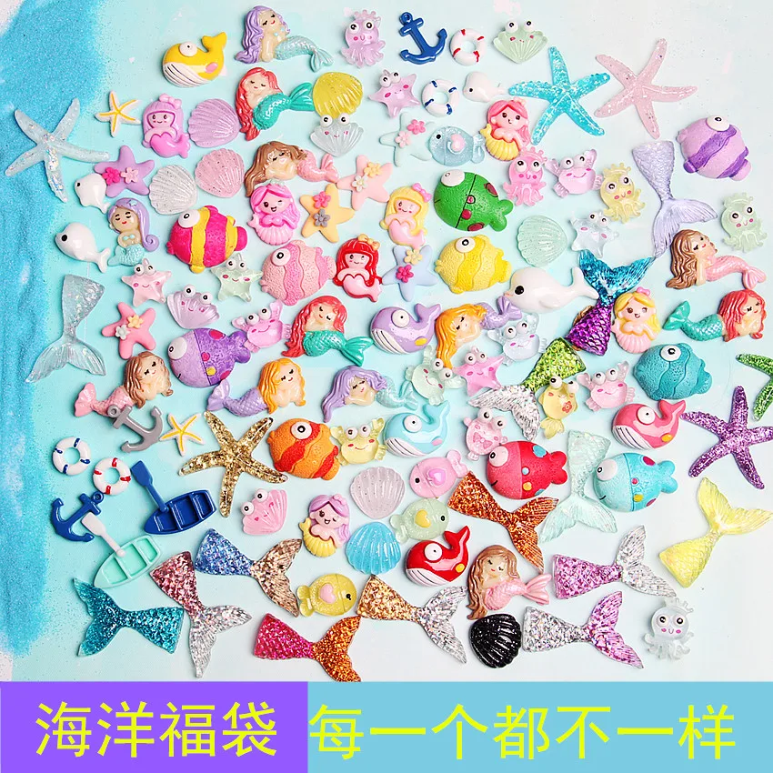 Boutique Ocean Blessing Bag Resin Marine Animal Figure Toys Vinyl Accessories Set Epoxy Mobile Shell Slim Crystal Clay Filler