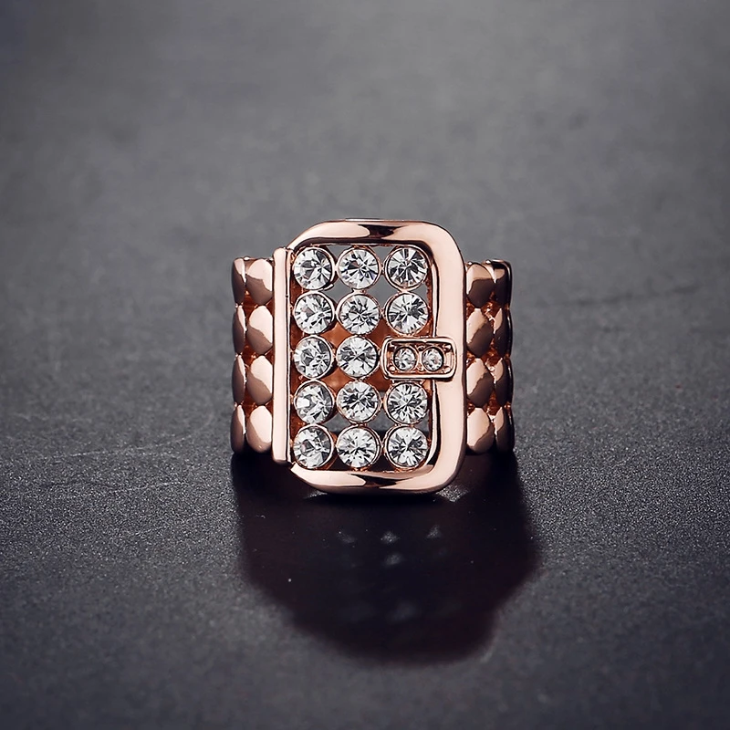 1PC Women s Vintage Rose Gold Color font b Luxury b font Square Hollow Crystal Rhinestone