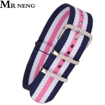 

MR NENG Top Quality 12mm 14mm 16mm 18mm 20mm 22mm Navy White Pink Diver 3 Keepers NATO Waterproof Nylon Strap Watch Band 14MM