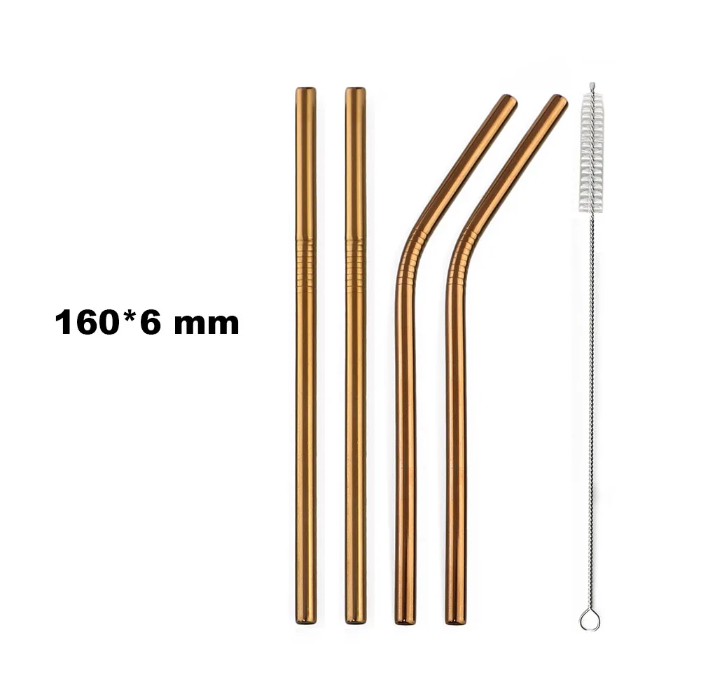 Mini Rainbow Stainless Steel Reusable Fruit Juice Straws - Set of 4 with Cleaning Brush