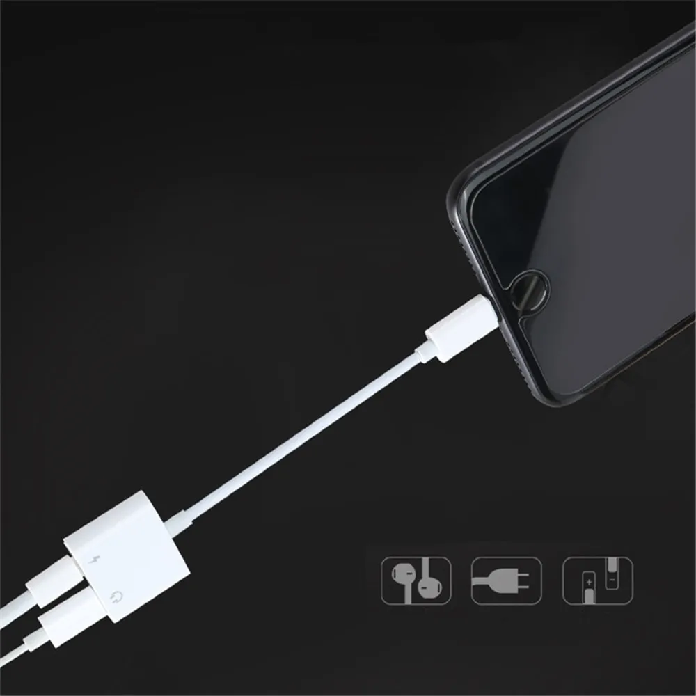 2 in 1 Dual Lightning Adapter Charging Audio Adapter For iPhone 8 7 Plus 10 X Charger Splitter Headphone Adapter High Quality