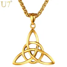 U7 Viking Jewelry Pendant Necklace 18K Gold plated Triple Horn Of Odin Wiccan Symbols Stainless Steel Chain For Men Women P696