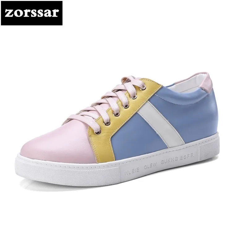 

{Zorssar} 2018 Genuine cow Leather women shoes sneakers Casual flats sport shoes Fashion Mixed colors Casual Female flat shoes
