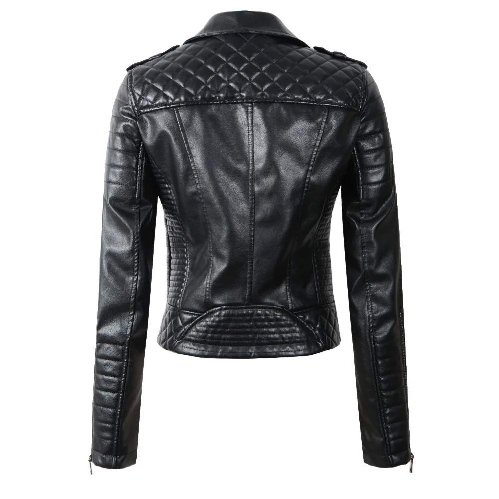 2020 New Fashion Women Soft Faux Leather PU Jackets and Coats Lady Motorcyle Zippers Biker Black Spliced Street Outerwear