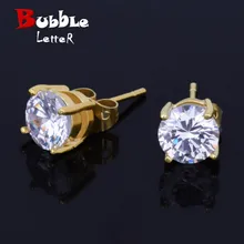 Серьги-гвоздики с кубическим цирконием, ювелирные изделия в стиле хип-хоп, медный материал, со льдом, Bling AAA CZ, круглые золотые серьги для мужчин и женщин, пуш-ап