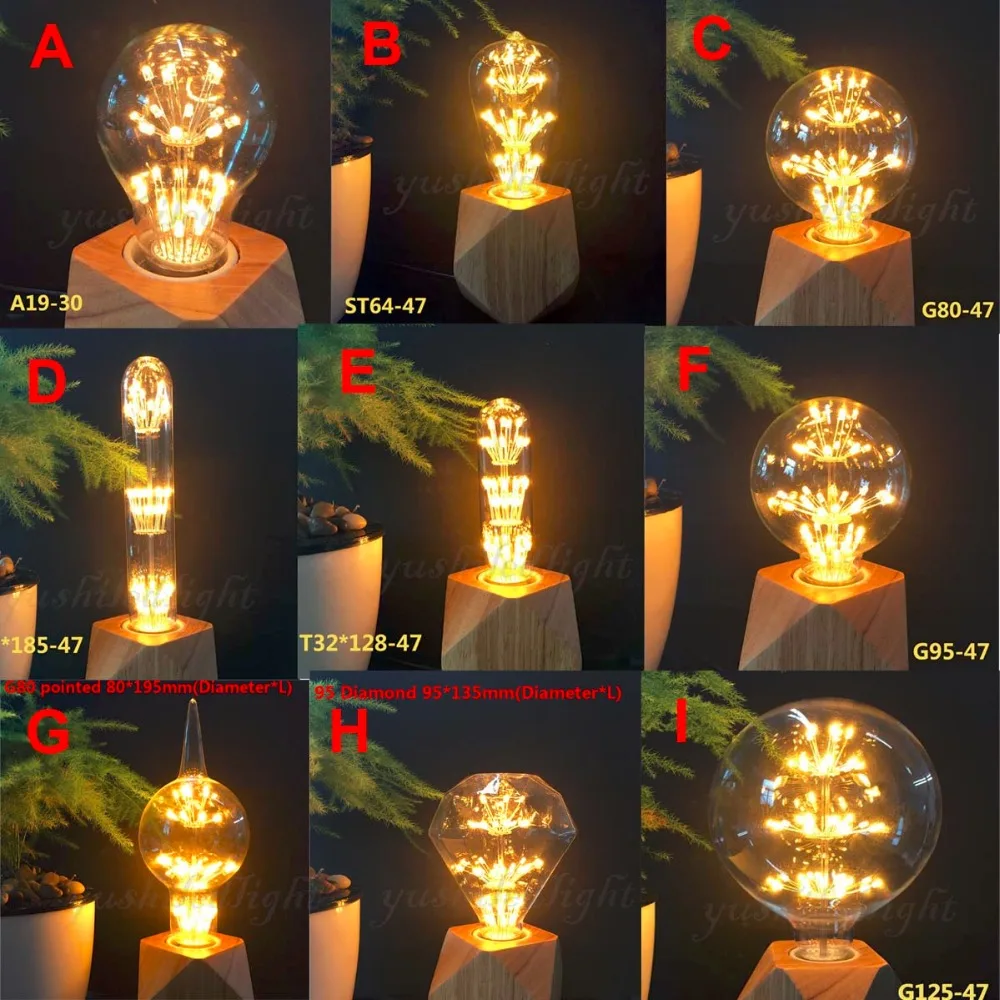 Винтаж A19/ST64/G80/G95/G125 Звезды Луна Звездное декоративные 3 Вт старинная светодиодный Edison Bulb теплый 2300 К 220 В 110 для дома на Рождество