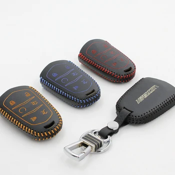 

luckeasy for cadillac escalade 2015 6 buttons FASHION Genuine Leather Car Key case wallet holder remote key cover