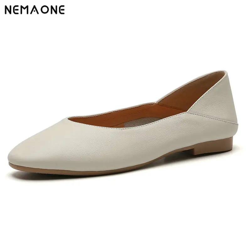 

NEMAONE Shoes Woman Flats Black Slip on Ballet Flats Genuine Leather square toe women Flat Shoes Summer Footwear