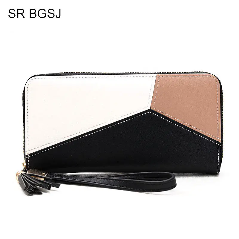 

Free Shipping PU Leather Square Pattern Woman Patchwork Long Wallet PU Purse