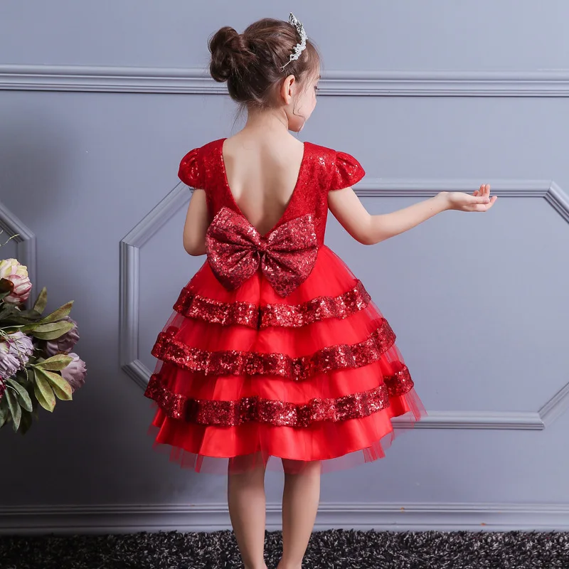 2019 Girls Dress Pegeant Sequined Backless Kids Dresses For Girls Wedding Party Princess Dresses Baby Girls Layered Tutu Dresses (4)